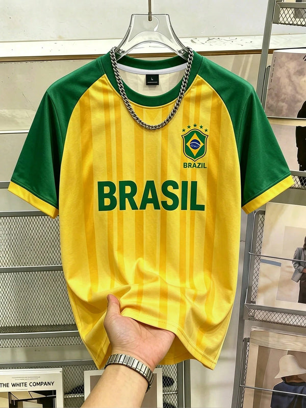 Brazil Retro Football Tee — Yellow & Green