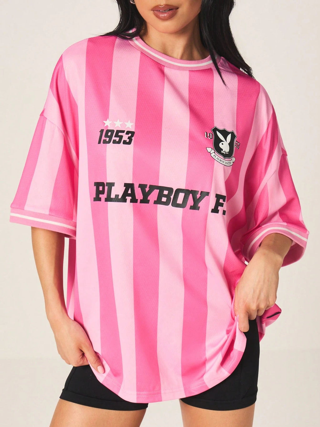 Pink Striped Football Tee — Playboy 1953